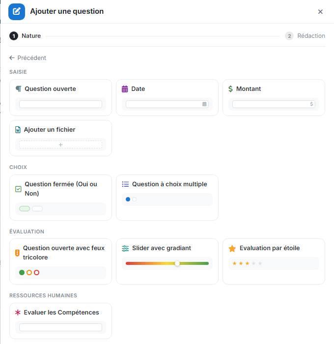Free question types, grouped by family