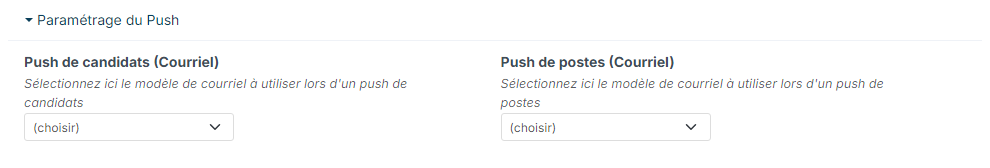Section Paramétrage du Push des points de paramétrage