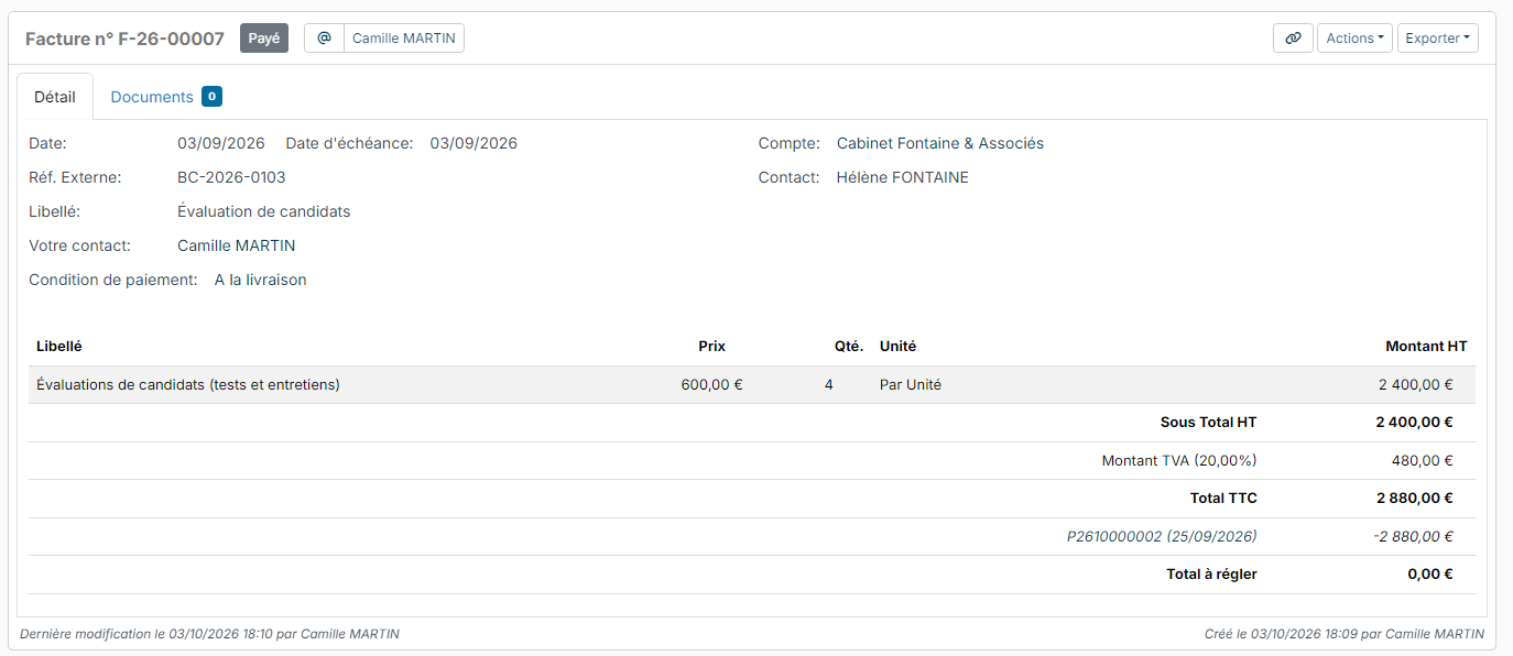 Invoice in Paid status with nothing left to pay