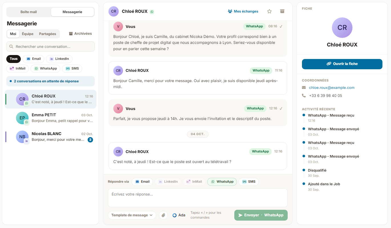 Fictitious WhatsApp conversation in Messaging