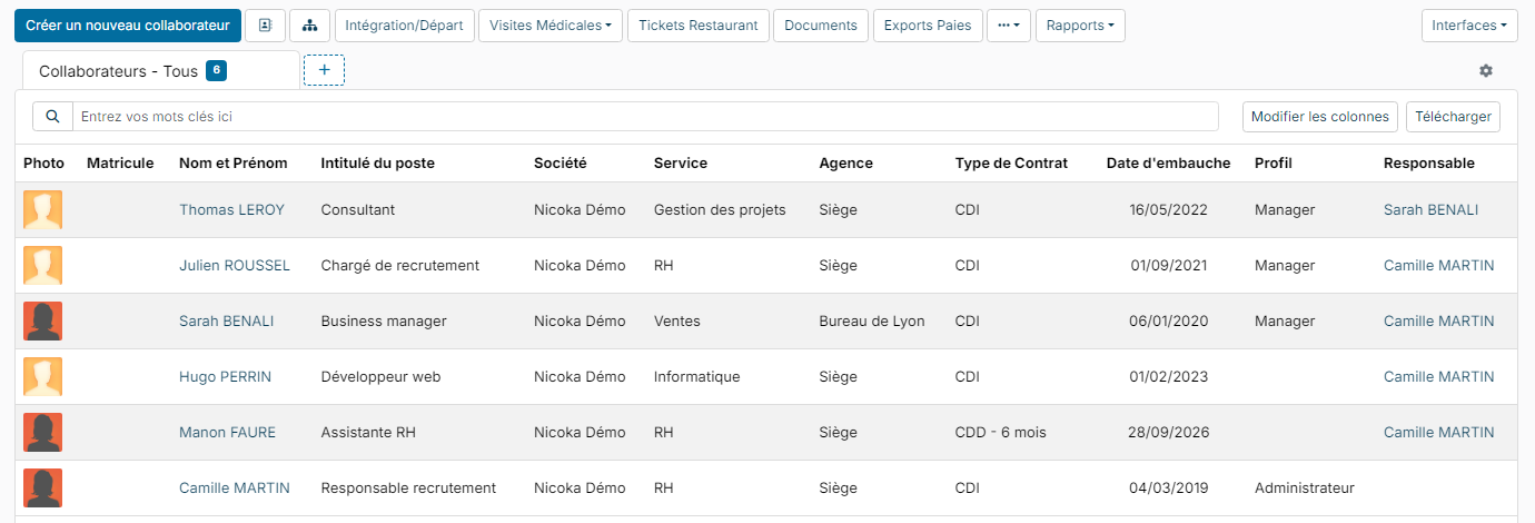 List of employees with the Onboarding/Offboarding button