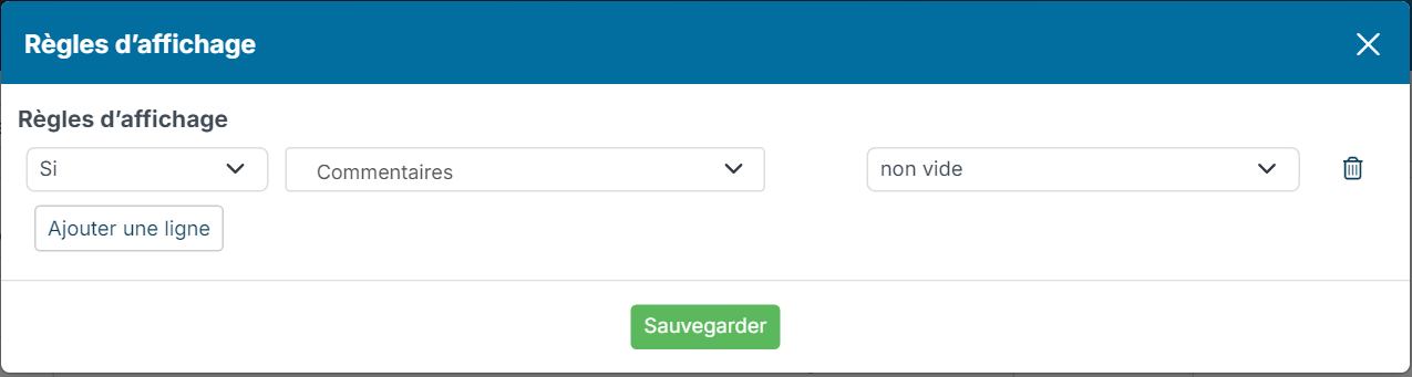Display Rules window: If Comments not empty