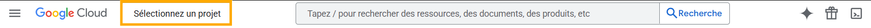 Google Cloud console, Select a project button