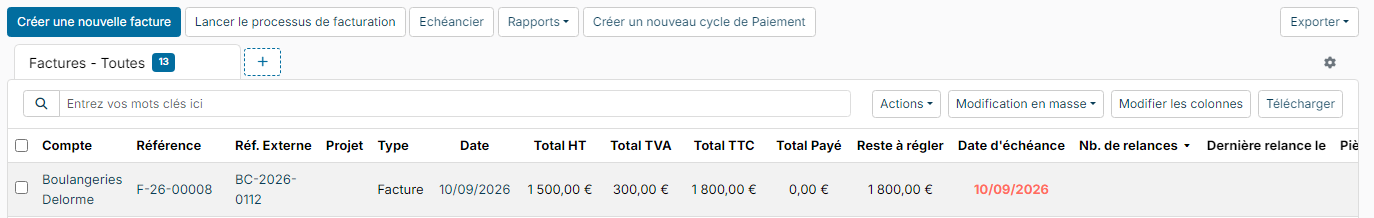 Invoice list with the Launch invoicing process button