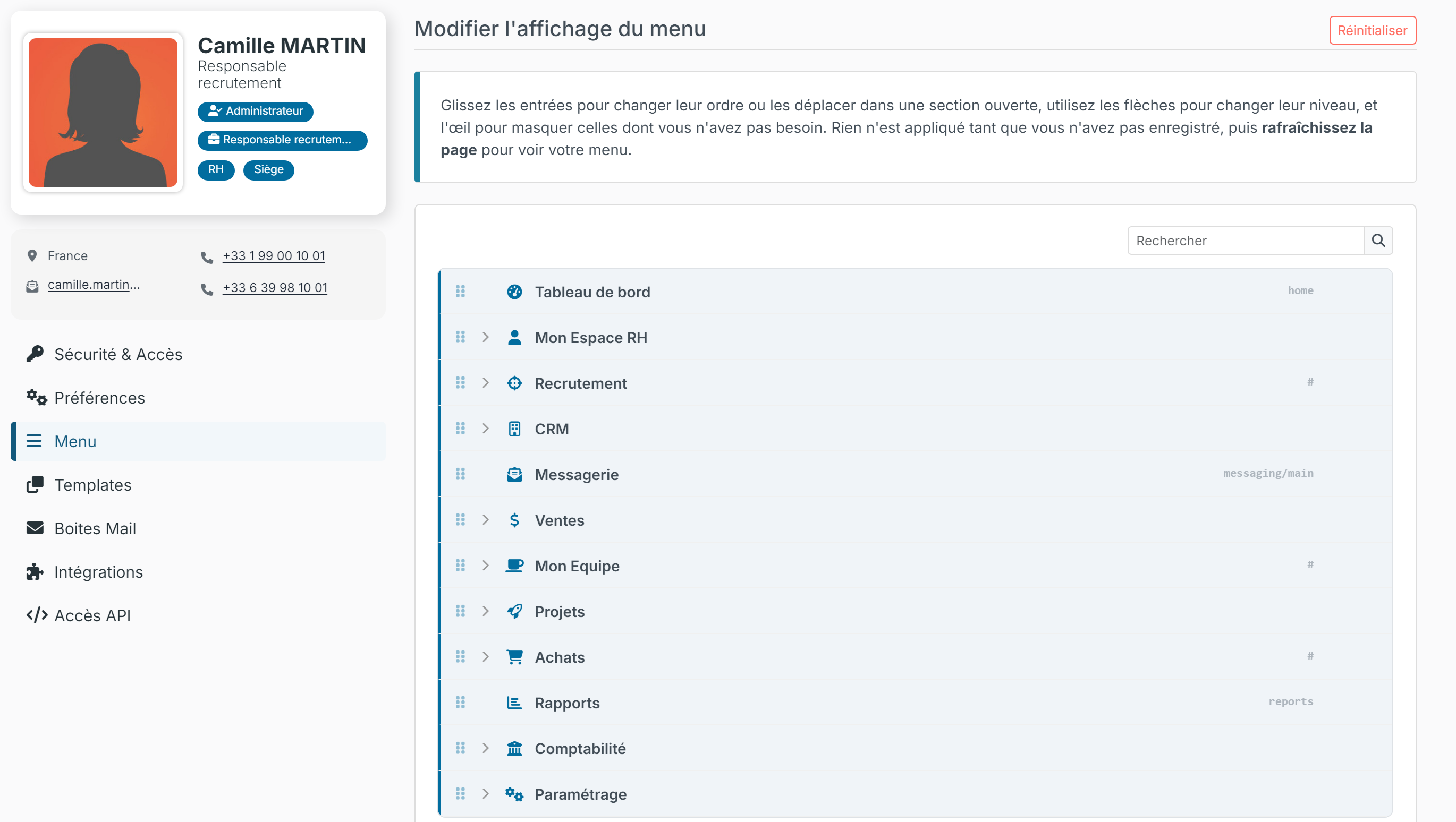 Customize menu layout screen