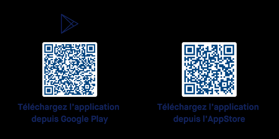 QR codes to download the app from Google Play and from the App Store