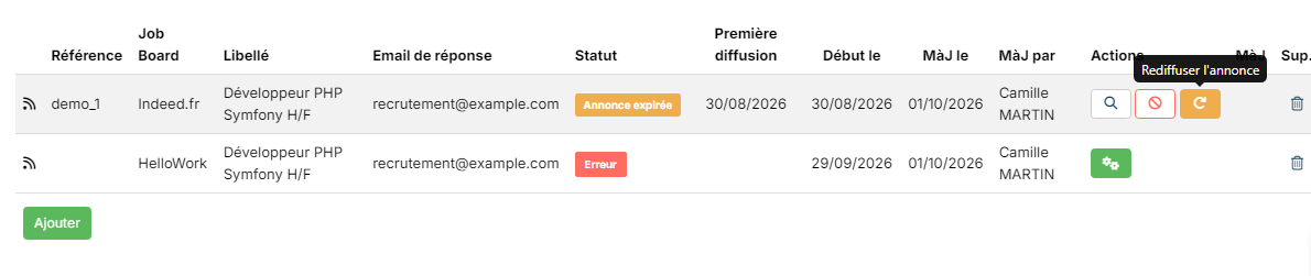 Onglet Logs Diffusion avec une annonce expirée