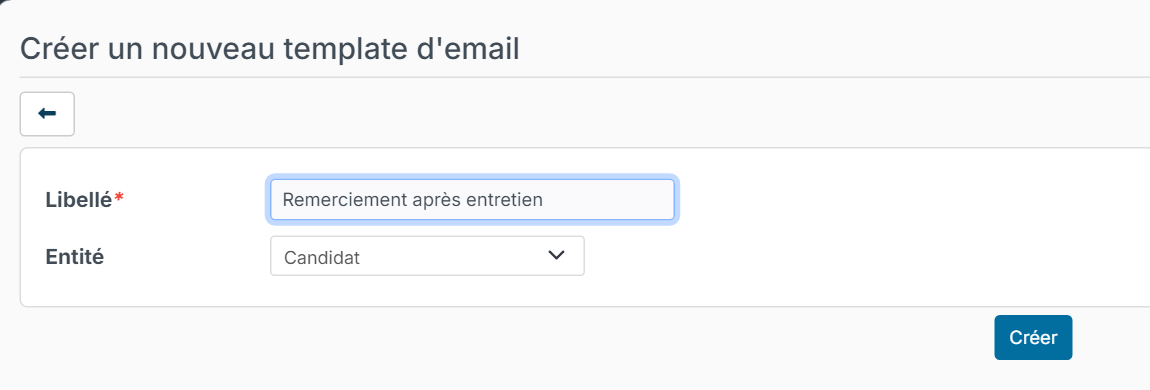Create a new email template page with the label and the Candidate entity