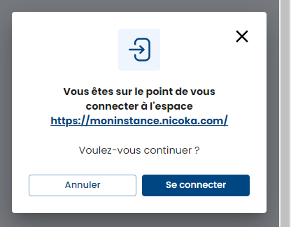 Fenêtre de confirmation de connexion à l'espace avec les boutons Annuler et Se connecter