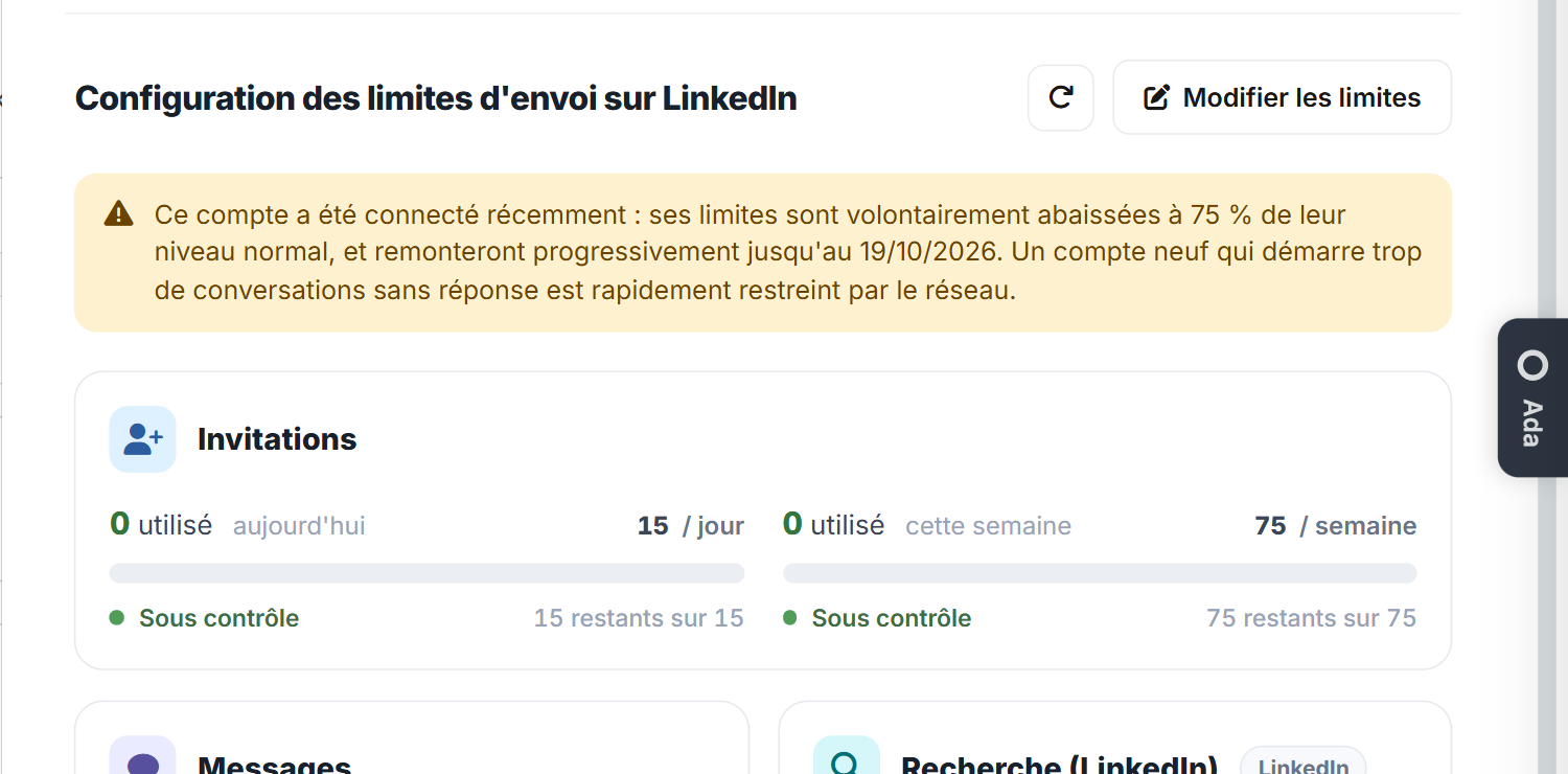 Limites d’envoi LinkedIn : avertissement de compte récent et jauge des invitations