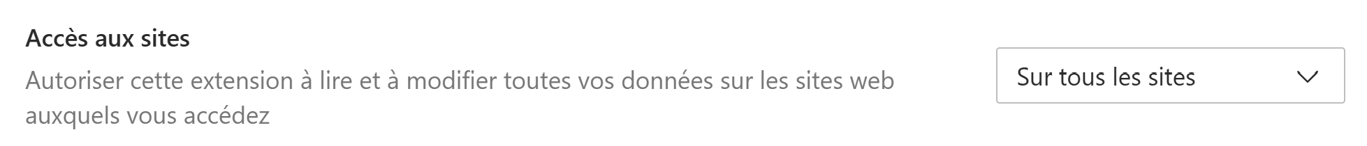Réglage Accès aux sites d'Edge sur Sur tous les sites