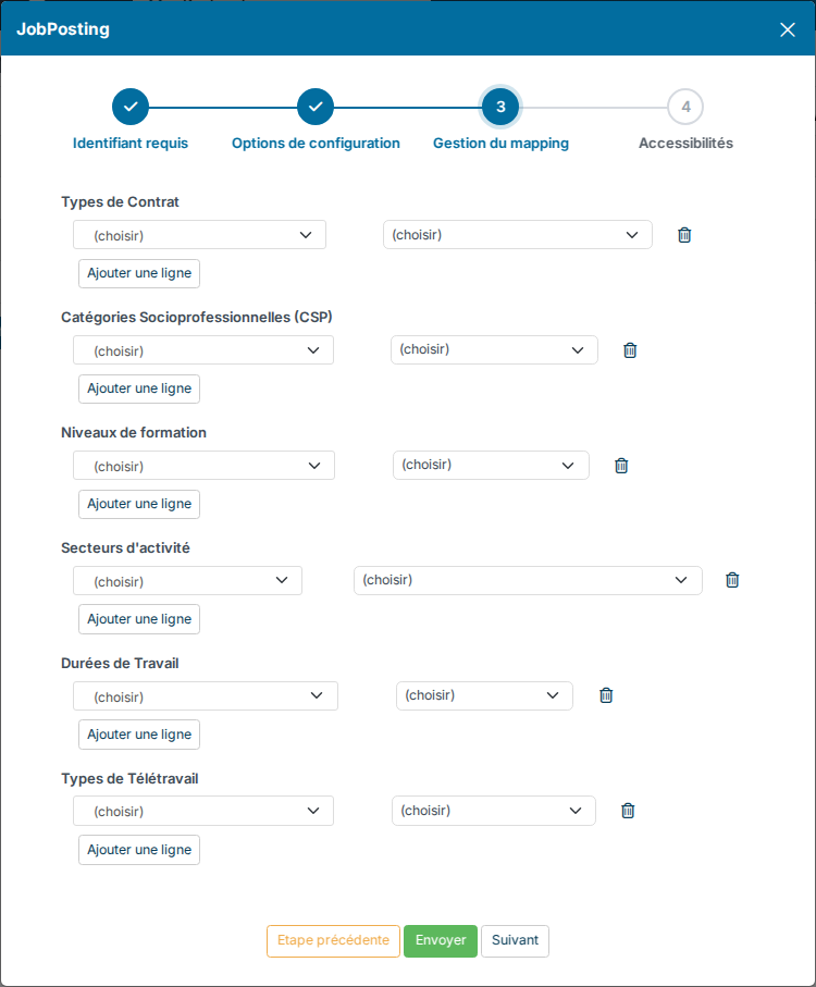 Assistant JobPosting, étape Gestion du mapping