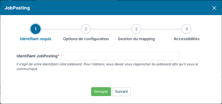 Assistant JobPosting, étape Identifiant requis
