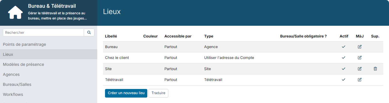 Work Location module customizing, list of work location types