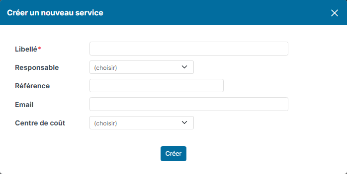 Fenêtre Créer un nouveau service