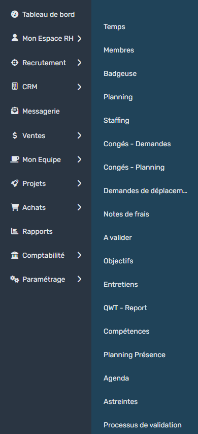 Side menu: My Team section opened with the attendance schedule entry