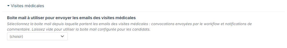 Réglage de la boîte mail des visites médicales