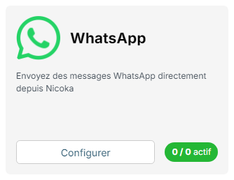 WhatsApp card of the Integrations screen