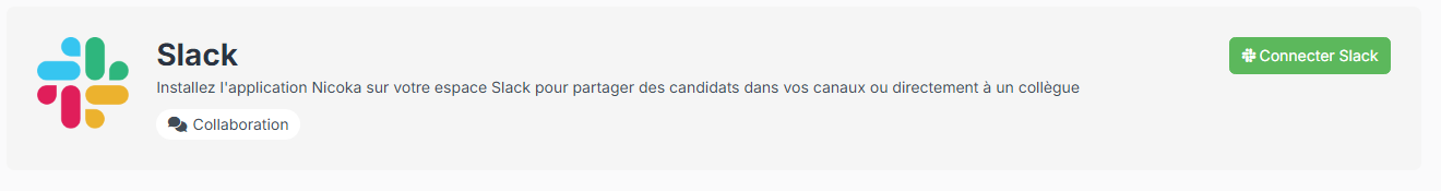 Page Slack avec le bouton Connecter Slack