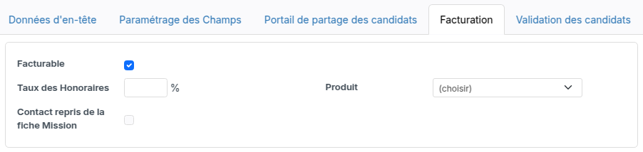 Invoicing tab: Invoiceable box, Placement Fees rate, Material and Contact taken from the Job box