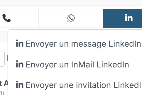 Menu Actions LinkedIn : message, InMail, invitation