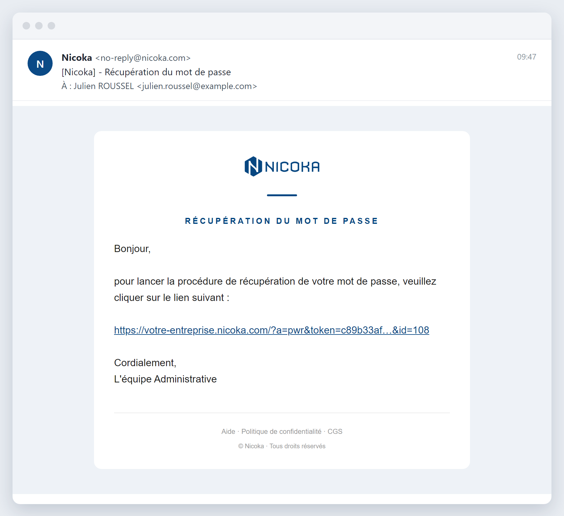 Password recovery email