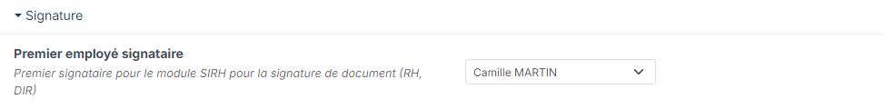 Customizing Points of the Resources module, Signing section, first signatory employee