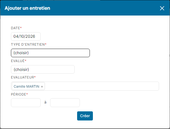 Fenêtre Ajouter un entretien