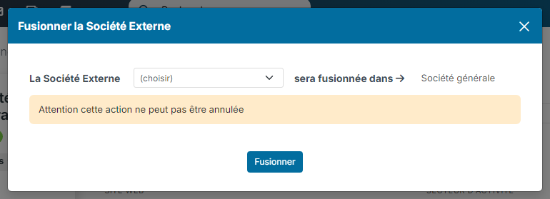 Fenêtre Fusionner la Société Externe