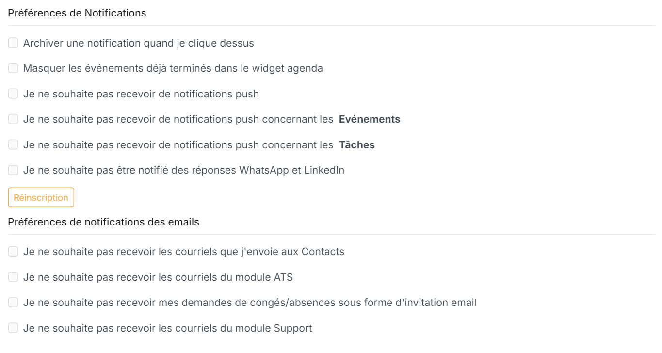 Notifications preferences and Emails Notifications preferences blocks