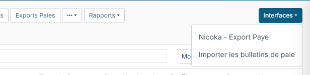 Liste des collaborateurs, bouton Interfaces avec l'entrée Importer les bulletins de paie