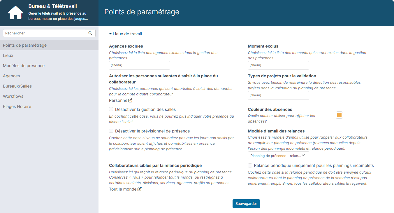 Customizing points of the Work Location module