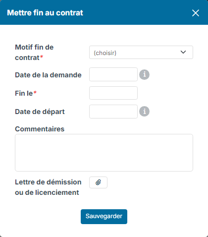 Terminate Contract window