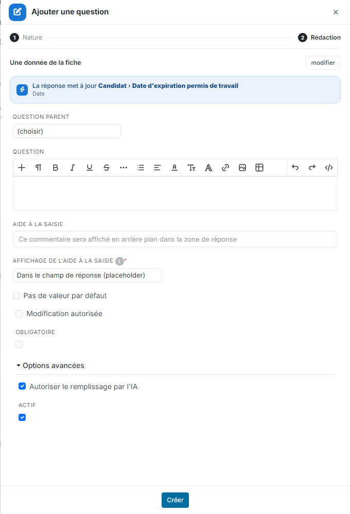 Wording step of a question linked to a record field