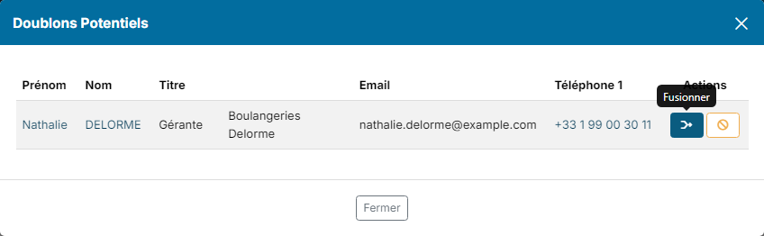 Potential Duplicates window with the Merge button