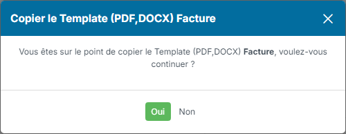 Fenêtre de confirmation de la copie du template Facture