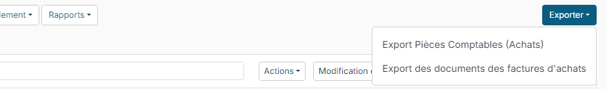Menu Exporter des factures d'achat avec Export Pièces Comptables (Achats)