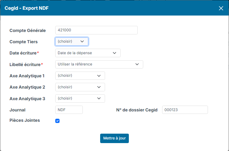 Paramétrage de l'interface Cegid - Export NDF