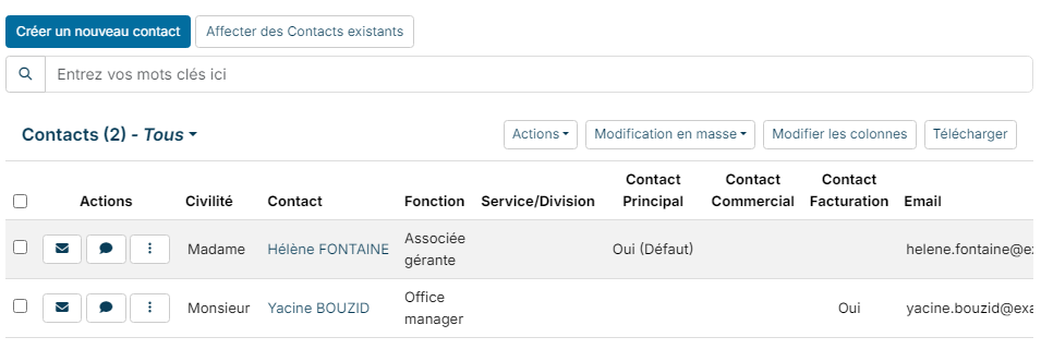 Contacts tab of an account with an invoicing contact
