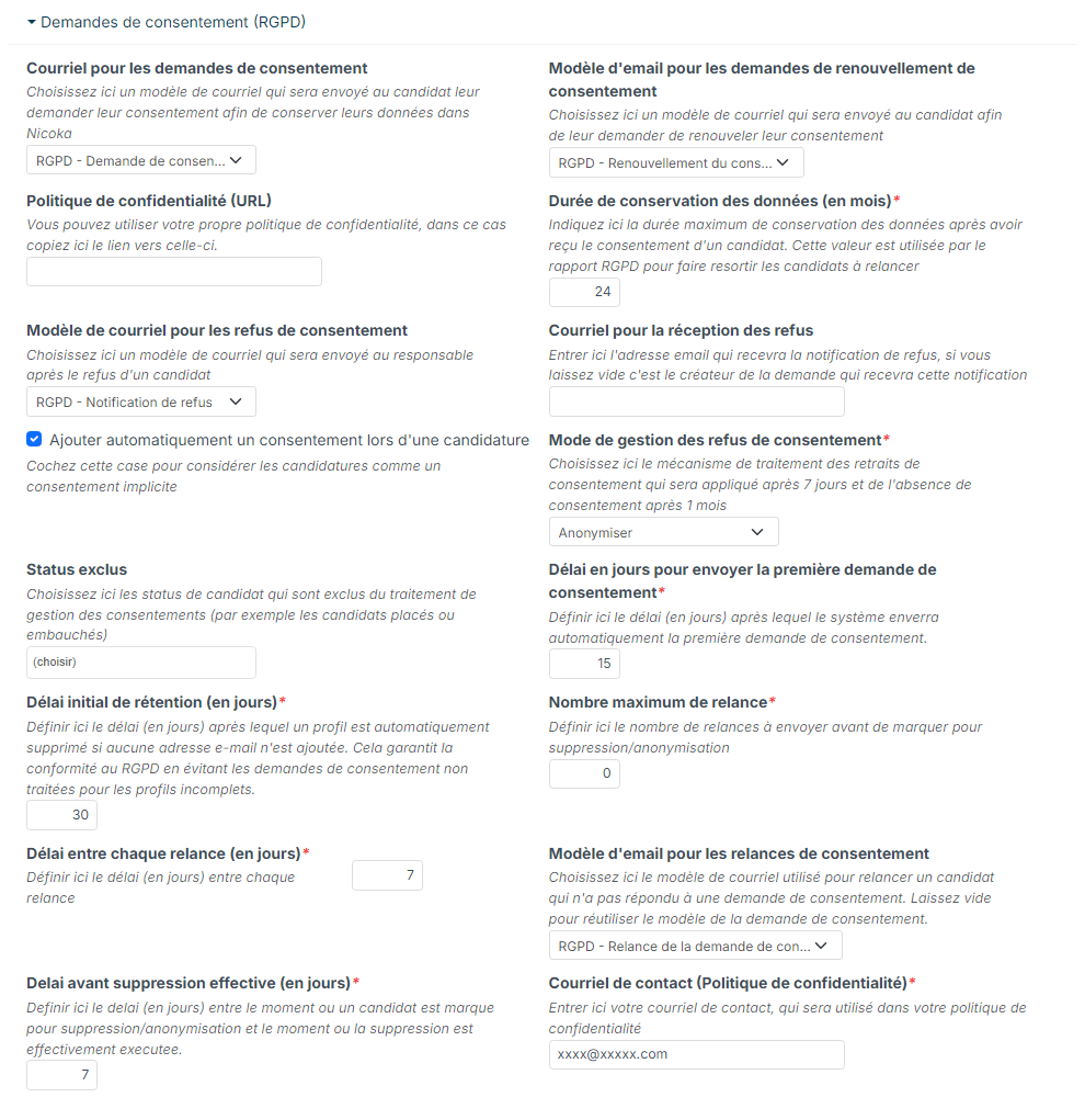 Opt in consent requests (GDPR) section of the ATS customizing points