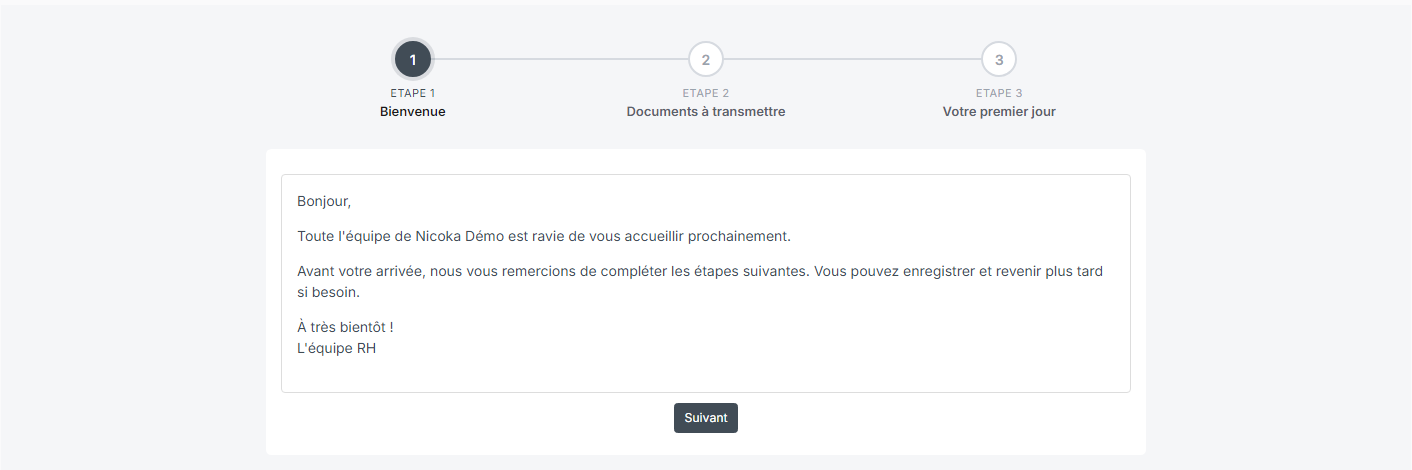 Portail candidat : première étape d'information du workflow de pré-boarding