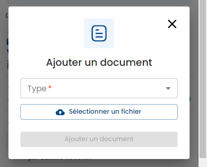 Fenêtre Ajouter un document : type et bouton Sélectionner un fichier