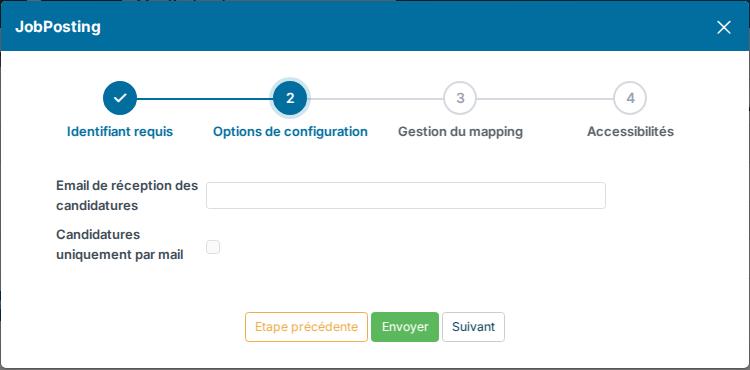 Assistant JobPosting, étape Options de configuration