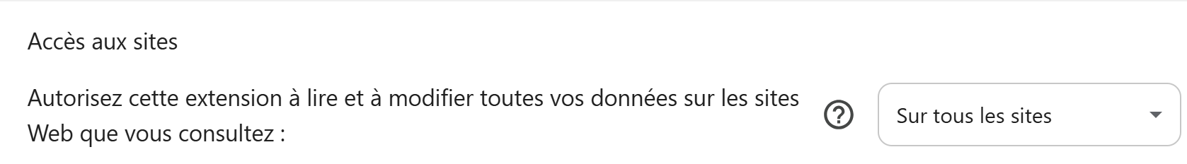 Réglage Accès aux sites de Chrome sur Sur tous les sites