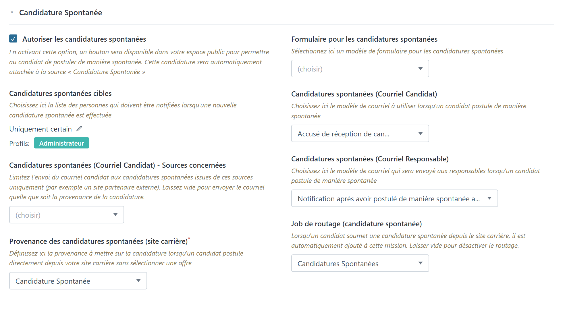 Configuring the career site's speculative application in Nicoka CABS